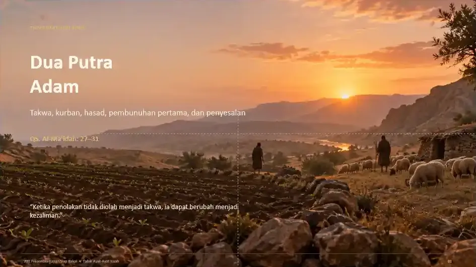 Contoh slide: Dua Putra Adam (QS. Al-Mā'idah 27–31)